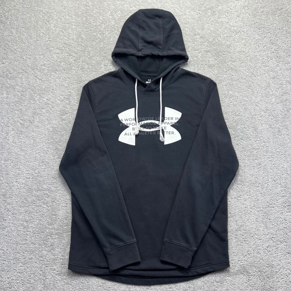 Under Armour Hoodie Sweatshirt Mens M Black Faded Pullover UA Rival Terry Logo